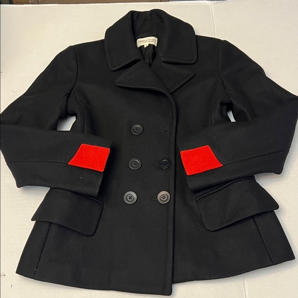 Nili Lotan Jackets & Blazers - NILI LOTAN RED CUFF VIRGIN WOOL SHORT PEACOAT BLACK SIZE 6